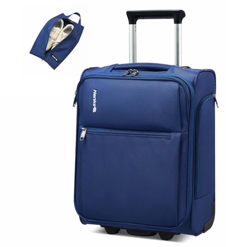 Hanke Underseat Carry On Luggage with Wheels, 17 Inch Rolling Bag, Blue | Fits 15.6 Inch Laptop, Shoe Bag Included, Small Suitcase, Softside, Trolley Sleeve, Water-Resistant, 30L Personal Item - color: Blue, size: 17 Inch Underseat Plus