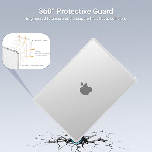 MOSISO Anti-Crack Case for MacBook Air 13 inch M5 M4 M3 M2 2026-2022 | 3 in 1 Kit Anti-Fingerprints Reinforced TPU Bumper Hard Shell for MacBook Air 13.6, A3449 A3240 A3113 A2681, Matte Clear - color: Matte Clear