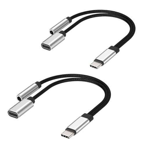 FosPower USB C to 3.5mm Audio Adapter and Charger (6 inch) 2-in-1 Type C to Aux with Fast Charging Dongle Cable Hi-Fi DAC Male-to-Female Cord for iPhone 17/16/15 Pro Max, iPad Pro/Air - 2 Pack - style: 2 Pack