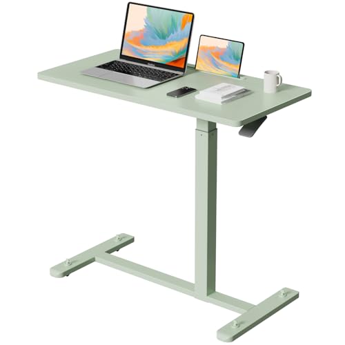 Gibbon Mounts 32” Rolling Mobile Standing Desk, Bedside Table with Wheels | Portable Laptop Desk with Slot, Hidden Wheels, Small Overbed Pneumatic Height Adjustable Cart for Bed, Couch, Hospital, Green - color: Green, size: 32"