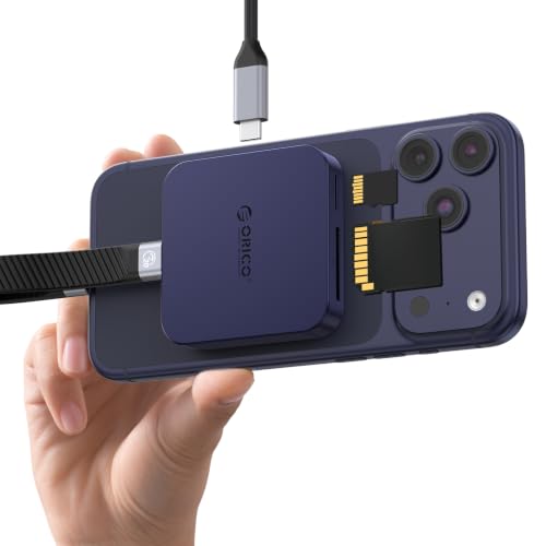 ORICO Ultra-Thin Magnetic SD Card Reader for iPhone, 4-in-1 USB C Memory Card Reader with PD 100W, Dual Slots for SDXC, SDHC, SD, Micro SDXC,MicroSD, Micro SDHC Card - color: Blue, size: 4 IN 1