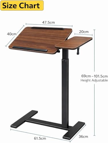 WSA Adjustable Standing Desk with Wheels Pneumatic Height Adjustable Rolling Laptop Desk Tiltable Mobile Computer Workstation Overbed Bedside Table for Home Office Sofa & Hospital Bed (Dark Walnut) - color: Dark Walnut