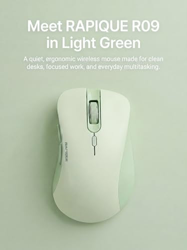 RAPIQUE Bluetooth Wireless Mouse, Dual Bluetooth & 2.4GHz, Sage Green | Right-Hand Ergonomic Grip, Quiet Clicks, Low Power, 3-device Switching, 6-button USB receiver for MacBook, Laptop, Computer - color: Sage Green