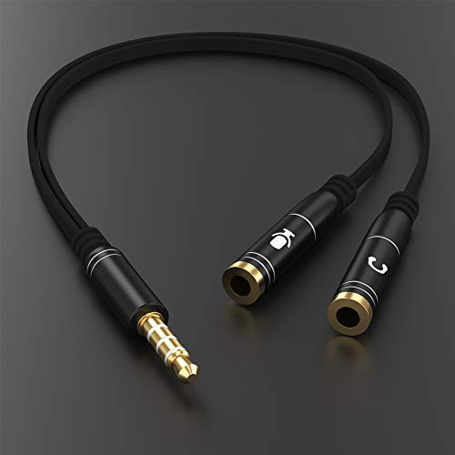 Headphone Splitter Adapter, 3.5mm Audio + Mic 4 Pole TRRS Splitter (3.5mm Male to 2X 3.5mm Female) Jack Y Cable Compatible for Gaming Headset to PS4/Xbox One/Phone/Laptop CTIA - 8inch/20CM