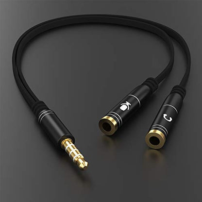 Headphone Splitter Adapter, 3.5mm Audio + Mic 4 Pole TRRS Splitter (3.5mm Male to 2X 3.5mm Female) Jack Y Cable Compatible for Gaming Headset to PS4/Xbox One/Phone/Laptop CTIA - 8inch/20CM