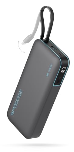 CUKTECH 45W Power Bank 20000mAh, Portable Travel Charger Built-in USB C Cable, Fast Charging Battery Pack for iPhone 16/15/14/13, iPad, Samsung Galaxy, Google Pixel, Android and More (Gray) - color: Gray