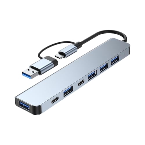 USB Hub 3.0 USB C Hub 8 in 1 with SD/TF Card Reader, 3.5mm Audio Jack, USB-A & USB-C Dual Input, Multiport Splitter Adapter for MacBook Pro/Air, PC, Laptop, Tablet and Other Devices