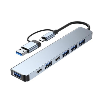 USB Hub 3.0 USB C Hub 8 in 1 with SD/TF Card Reader, 3.5mm Audio Jack, USB-A & USB-C Dual Input, Multiport Splitter Adapter for MacBook Pro/Air, PC, Laptop, Tablet and Other Devices