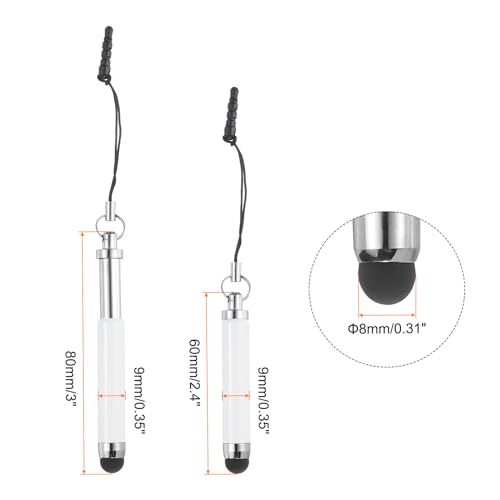 MECCANIXITY 5pcs Metallic Stylus Pen Retractable Aluminum Alloy Mini Capacitive Pens for Universal All Touch Screen Devices, White - color: White