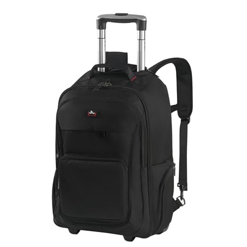 Rolling Backpack with Wheels, Roller Backpack for 17.3 Inch Laptop | 40L Water Resistant Wheeled Laptop Backpack, Flight Approved Carry on Luggage for Men Women Business Travel College, Black - color: Black