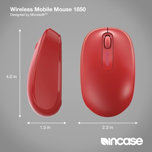 Incase Wireless Mobile Mouse 1850 – Designed by Microsoft – Compact, Comfortable, Right/Left Hand Use, 6-Month Battery Life, Nano Transceiver, Works with Mac/Windows 8/10/11 (Flame Red) - color: Flame Red