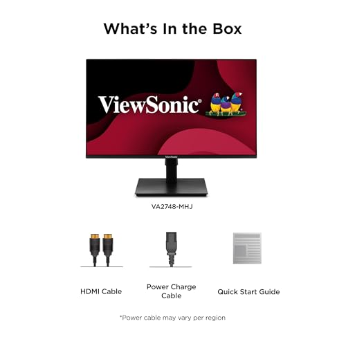 ViewSonic VA2748-MHJ 27 Inch Full HD Computer Monitor, IPS 120Hz Display | Height Adjustable Stand, HDMI, VGA, Eye Care, Frameless, Home Office, Laptop, PC, Mac, Anti Glare, 1ms, 300 Nits, Pivot Tilt - size: 27-Inch Ergonomic