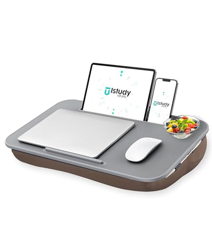 Istudyniture Lap Desk | Portable Laptop Desk & Stand – Fits Up to 17 inch – Washable Cushion, Built-in Phone Holder – for Bed, Couch, Sofa, Floor – Writing, Reading, Home Office – Large, Coffee - color: Coffee