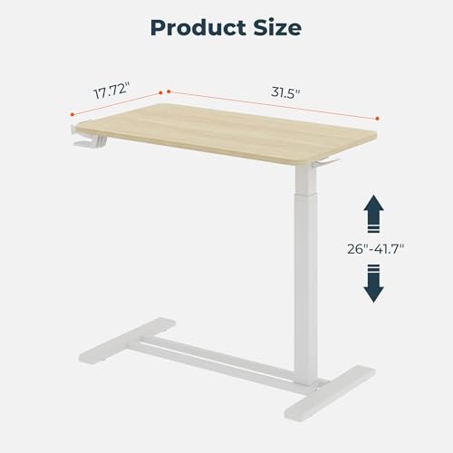 32''Large Medical Overbed Bedside Table with Wheels,Rolling Table | 31.5''x17.7'' White Wood Grain Pneumatic Tilting Desktop,Overbed Table with Hidden Casters for Hospital Use - color: White Wood Grain, size: Large
