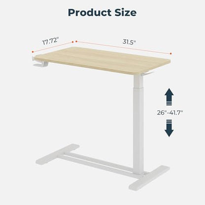 32''Large Medical Overbed Bedside Table with Wheels,Rolling Table | 31.5''x17.7'' White Wood Grain Pneumatic Tilting Desktop,Overbed Table with Hidden Casters for Hospital Use - color: White Wood Grain, size: Large