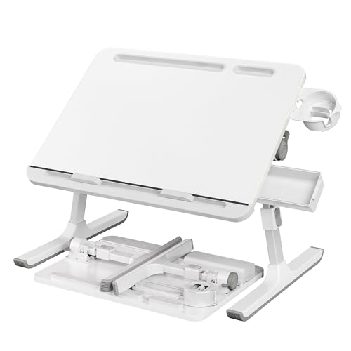 SONGMICS Bed Laptop Desk, Foldable Bed Desk for Laptop, 15.7 x 22 Inches Large Desktop, 120° Stepless Tilt, Adjustable Height, Cup Holder, Tray, Portable Sofa Table, White ULLD113WB01 - color: White