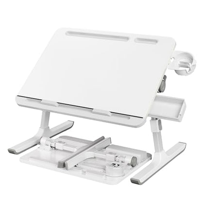 SONGMICS Bed Laptop Desk, Foldable Bed Desk for Laptop, 15.7 x 22 Inches Large Desktop, 120° Stepless Tilt, Adjustable Height, Cup Holder, Tray, Portable Sofa Table, White ULLD113WB01 - color: White
