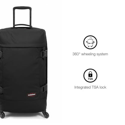 EASTPAK TRANS4 M – 68L Medium Checked Luggage Bag, Two Compartments, TSA Lock, 360° Spinner Wheels, and Telescopic Handle, Black - color: Black, size: 68 Liter Checked Bag