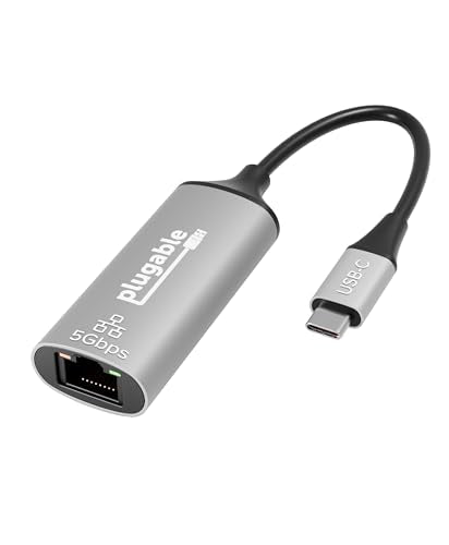 Plugable USB-C to Ethernet Adapter, Windows/macOS/ChromeOS | 5Gbps USB-C to Ethernet Adapter - 5x Faster Than Gigabit, Plug-and-Play Realtek RTL8157, Windows, macOS, ChromeOS