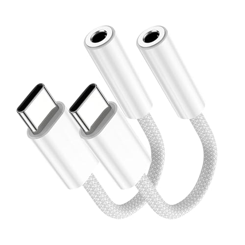 USB-C to 3.5mm Audio Headphone Adapter - HiFi Compatible with Apple iPhone 17 16 15 Galaxy S25 S24 S23 S22 S21 Plus Pro Max Ultra Pixel iPad - Type C to Aux Cord Jack Dongle Nylon-Braided - color: 2 Pack