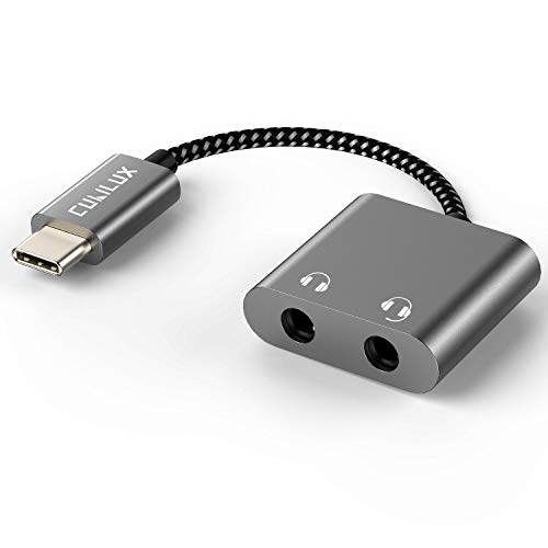 Cubilux USB C Double Headphone Splitter, Type C to Dual 3.5mm Jacks Audio Sharing Adapter Compatible with iPhone 17/16/15, iPhone 17/16/15 Pro Max, iPad Pro 13/12.9/11, iPad Air 13/11 and More - color: Grey