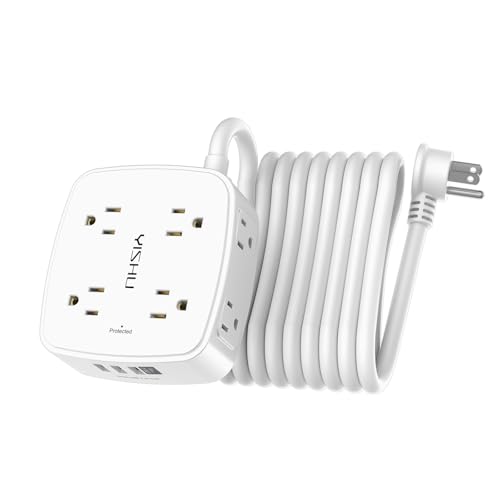 15 Ft Surge Protector Power Strip - 8 Widely Outlets with 4 USB Ports, 3 Side Outlet Extender with 15 Feet Extension Cord, Flat Plug, Wall Mount, Desk USB Charging Station, ETL, White - color: White, size: 15 Ft