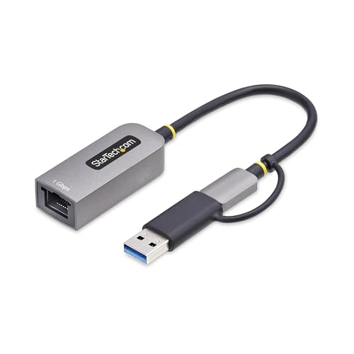 StarTech USB-C to GbE Ethernet Adapter, 10/100/1000Mbps, USB-A Dongle | USB GbE Adapter, 6in/15cm Attached Cable, Status LEDs, C21GA-USB-ETHERNET - color: Space Gray, size: 1Gbps, style: USB-C & USB-A