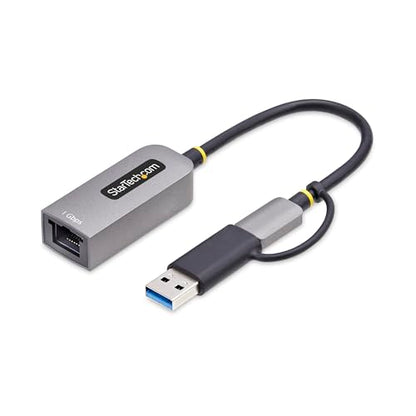StarTech USB-C to GbE Ethernet Adapter, 10/100/1000Mbps, USB-A Dongle | USB GbE Adapter, 6in/15cm Attached Cable, Status LEDs, C21GA-USB-ETHERNET - color: Space Gray, size: 1Gbps, style: USB-C & USB-A