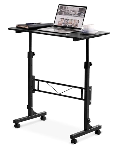 Amztabler Small Standing Desk Adjustable Height, Mobile Stand Up Desk with Wheels, 32 Inch Portable Rolling Desks Conference Room Tablesf for Walking Pad Treadmill Black - color: Wood Black