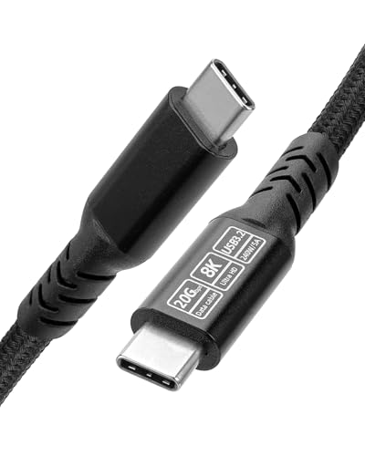 USB-C Display Cable [8K 60Hz/4K 240Hz], USB-C 3.2 Gen 2, 20Gbps data transfer, up to 240W PD fast charging, compatible with iPhone 15/16 series, MacBook, Galaxy S23, nylon braided, black (4.9 ft). - size: 4.9FT