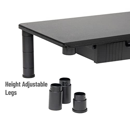 Mind Reader Dual Monitor Stand, Height Adjustable, Desktop Organizer, Laptop Riser, Office, 38.5"L x 11"W x 2.55-6.5"H, Black - size: 1 Tier with Drawer