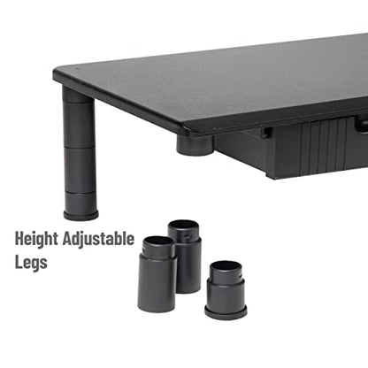 Mind Reader Dual Monitor Stand, Height Adjustable, Desktop Organizer, Laptop Riser, Office, 38.5"L x 11"W x 2.55-6.5"H, Black - size: 1 Tier with Drawer