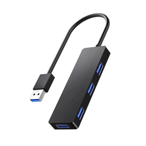 USB Hub 3.0 Splitter with 1ft Extension Long Cable Cord, 4-Port Ultra-Slim Multiport Expander for Desktop Computer PC, Laptop, Chromebook, Mac mini, iMac, PS4, Flash Drive Data and More