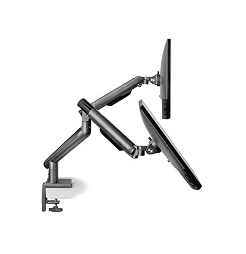 POUT E12 Dual Monitor Arm Mount Stand – Adjustable Full Motion Desk Mount for 17’’-32’’ Screens, Supports 4-22lbs per Arm, VESA 75x75mm & 100x100mm (Grey/Black) - color: Grey/Black/Dual
