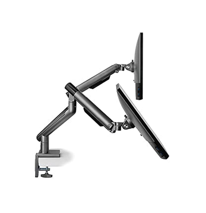 POUT E12 Dual Monitor Arm Mount Stand – Adjustable Full Motion Desk Mount for 17’’-32’’ Screens, Supports 4-22lbs per Arm, VESA 75x75mm & 100x100mm (Grey/Black) - color: Grey/Black/Dual