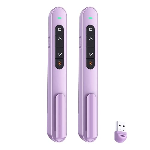 QUI 2 Pack Presentation Clicker with Volume Control, USB,Purple | RF 2.4GHz USB Presentation Remote Control,PowerPoint Clicker Slide Advancer for Computer, Laptop, Mac - color: Purple, style: USB