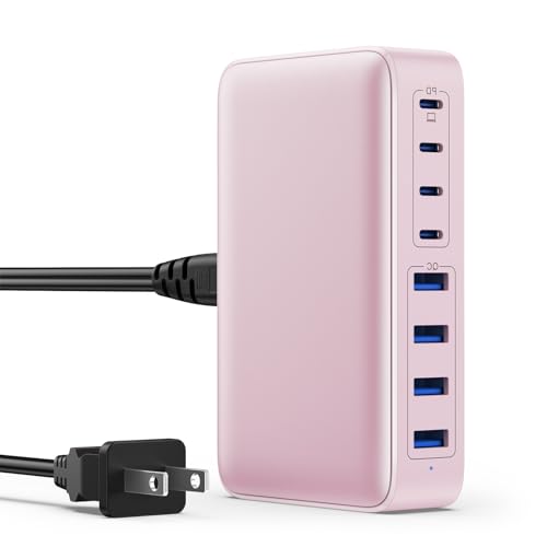 USB C Charger 200W USB C Charger Block,Upgraded GaN III 8-Port Fast Charging Station Hub,PD 65W Laptop Charging Adapter Compatible with MacBook Pro/Air,DELL,Steam Deck,iPhone 16/15/14,Galaxy S23/22 - color: Pink, size: 200W