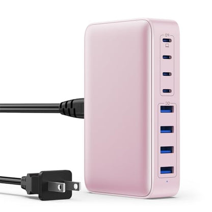 USB C Charger 200W USB C Charger Block,Upgraded GaN III 8-Port Fast Charging Station Hub,PD 65W Laptop Charging Adapter Compatible with MacBook Pro/Air,DELL,Steam Deck,iPhone 16/15/14,Galaxy S23/22 - color: Pink, size: 200W