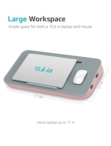 Istudyniture Lap Desk | Portable Laptop Desk & Stand – Fits Up to 17 inch – Washable Cushion, Built-in Phone Holder – for Bed, Couch, Sofa, Floor – Writing, Reading, Home Office – Large, Pink - color: Pink