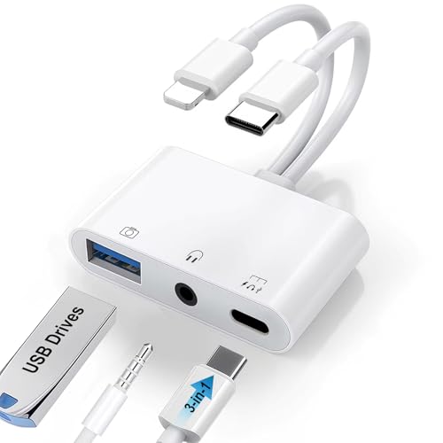 USB-C & Lightning to 3.5mm Headphone Adapter USB OTG Camera Adapter | USB-C/Lightning to USB Adapter with 3.5mm Audio Jack, OTG Data Transfer & PD 60W Fast Charging Port for iPhone/iPad/Android