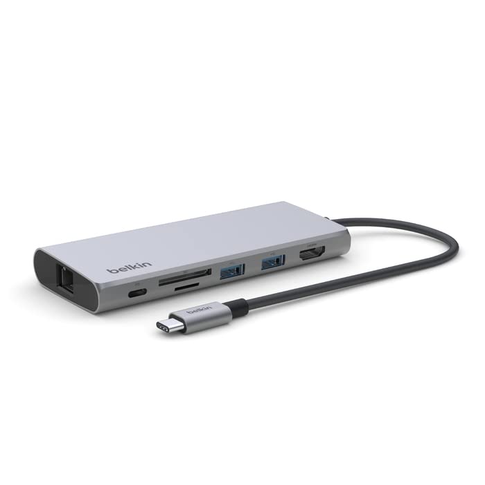 Belkin USB-C Hub 7 in 1 Multimedia Hub Gen 2 | USB-C dock, MacBook, Chromebook, PC, USB-A ports, HDMI, SD card, portable hub, space gray