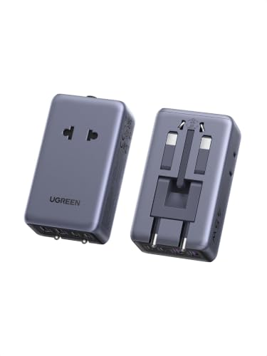 UGREEN 45W 6-Port Universal Travel Plug Adapter Worldwide | 2 USB-C, 2 USB-A, 2 AC, GaN International Power Adapter for 200+ Countries, Fasting Charging, Travel Essentials, Black
