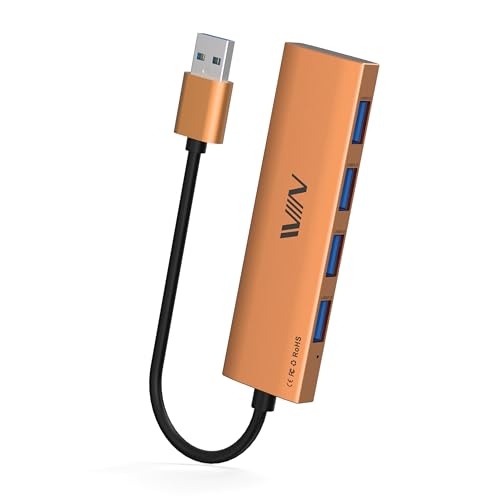 USB 3.0 Hub, 4 Port USB Hub Splitter, USB A Expander Portable USB Adapter Multiport Data Hub for Laptop, iMac Pro, MacBook Air, Mac mini/Pro, Surface Pro, USB Flash Drives, and Mobile HDD-Orange