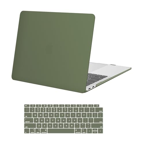 MOSISO Compatible with MacBook Air 13 inch Case M1 2021 2020 2019 2018 Release A2337 A2179 A1932 Touch ID, Plastic Hard Shell Cover&Keyboard Cover for MacBook Air 13.3 inch Case M1, Army Green - color: Army Green