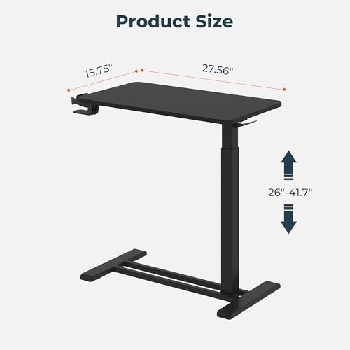 28'' Medical Overbed Bedside Table with Wheels,Rolling Table | 28''x16'' Black Table Top+Black Edging Pneumatic Tilting Desktop,Overbed Table with Hidden Casters for Hospital Use - color: Black+black, size: Small