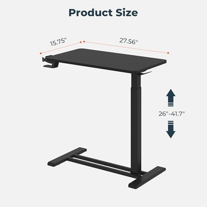 28'' Medical Overbed Bedside Table with Wheels,Rolling Table | 28''x16'' Black Table Top+Black Edging Pneumatic Tilting Desktop,Overbed Table with Hidden Casters for Hospital Use - color: Black+black, size: Small