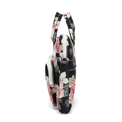 Muti-Pockets Laptop Briefcase Shoulder Bag,Rebound Bubble Cushioned Fits 15.6 inch-16 inch Laptop (Pink Rose) - color: Multicolor Floral