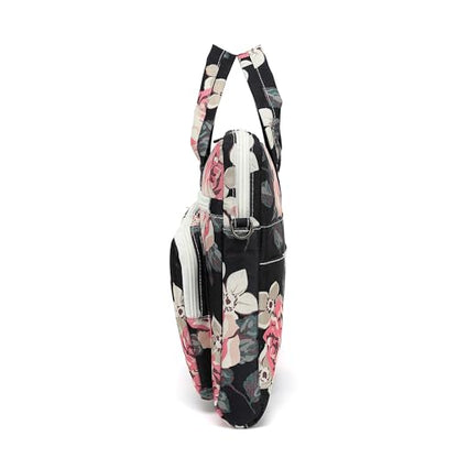 Muti-Pockets Laptop Briefcase Shoulder Bag,Rebound Bubble Cushioned Fits 15.6 inch-16 inch Laptop (Pink Rose) - color: Multicolor Floral