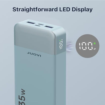 JUOVI J2651 Portable Charger, 35W 20000mAh USB C in & Out Power Bank, Battery Pack with QC4.0+PD3.0 35W High-Speed Charging for Bluetooth Earbud, Mobile Phone, Tablet (Blue) - color: Blue