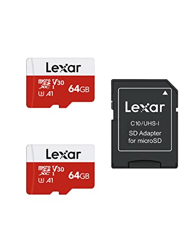 Lexar 64GB Micro SD Card 2 Pack, microSDXC UHS-I Flash Memory Card with Adapter - Up to 100MB/s, U3, Class10, V30, A1, High Speed TF Card (2 microSD Cards + 1 Adapter) - color: 64GB x2